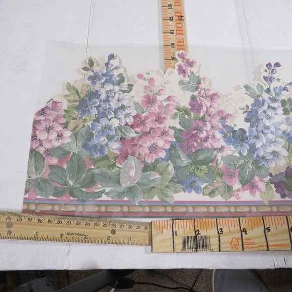 Blue Pink Purple Flower Wallpaper Boarder (folded in half) LAMINATED 42" - Picture 5 of 6